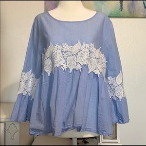 Striped Blue and White Contemporary Blouse